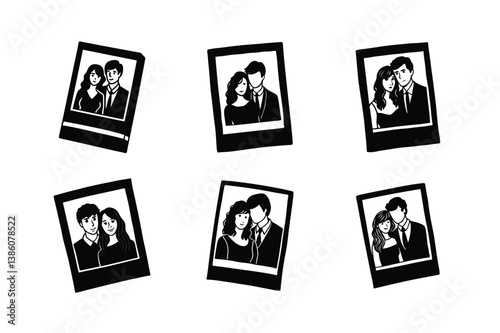 polaroid photo couple vector art silhouette