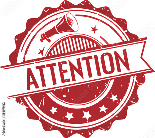 Bold red attention badge with a megaphone symbol.