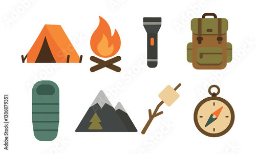 Explore the outdoors: camping adventure flat icon set
