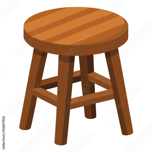 Old wooden stool isolated vector art illustration