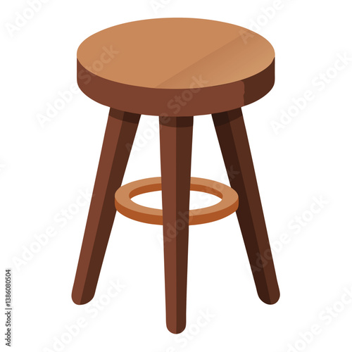 Old wooden stool isolated vector art illustration