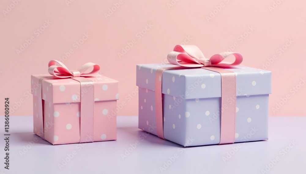 Obraz premium Subtle pastel gift boxes, dotted pattern, soft hues, delicate, summer