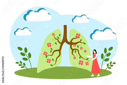 Lungs with flowers. Plants are the lungs of the planet. The concept of nature conservation and ecoology