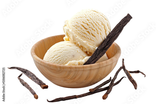 Delicious Vanilla Ice Cream Scoop Ready to Enjoy in a Bowl Isolated on Transparent Background