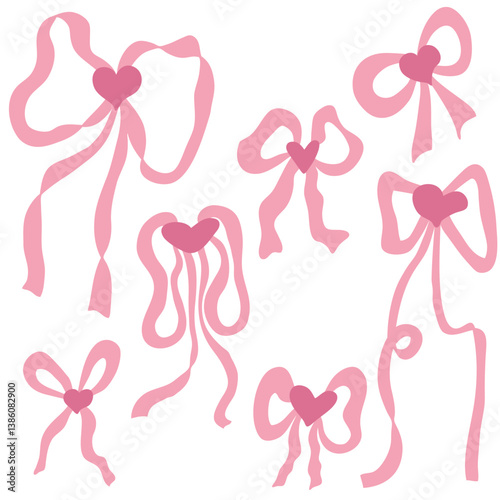 Wallpaper Mural Flat style romantic pinc coquette ribbon bows collection. Silhouette decor for label, sale, cards, invitations, stickers. Hand drawn vector illustration. Torontodigital.ca