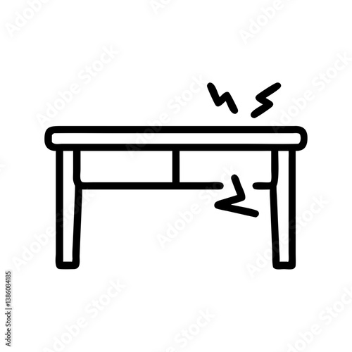 Broken desk illustration with cracks and damage  