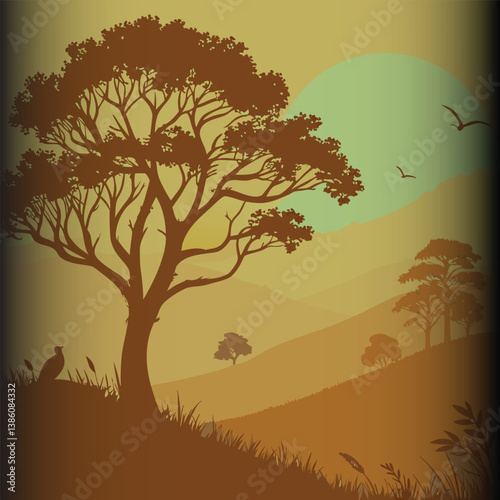 Silhouette of a Tree in a Serene Sunset
