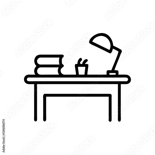 Minimalist desk with books and lamp for studying or working  