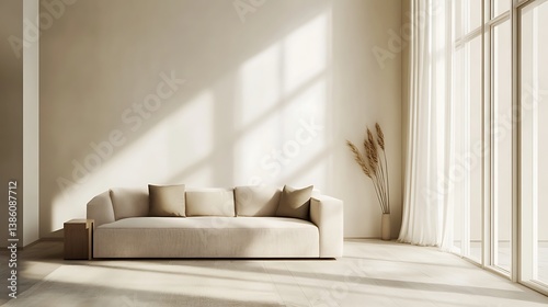 Obraz na płótnie A modern living room features a neutral toned sofa and light w salonie
