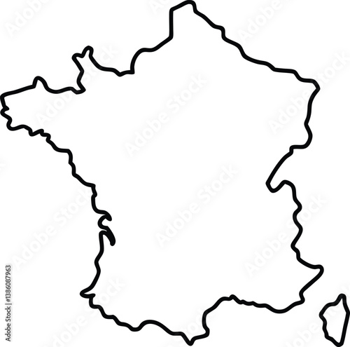 Simple France Map Outline in Black and White with Transparent Background