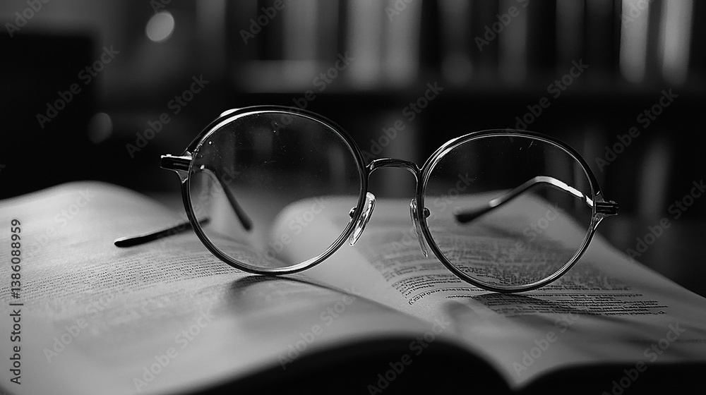 Glasses lying open on desk with blurred background Glasses lying open on desk with blurred background