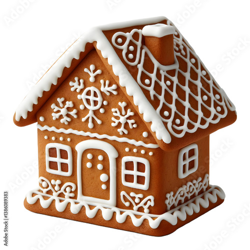 gingerbread house shaped cookie isolated on white background