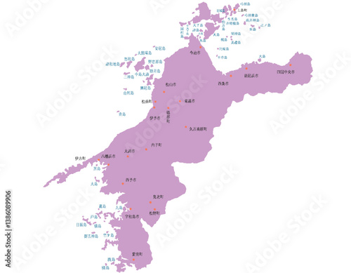 愛媛県　地図　紫　斑点　イラスト