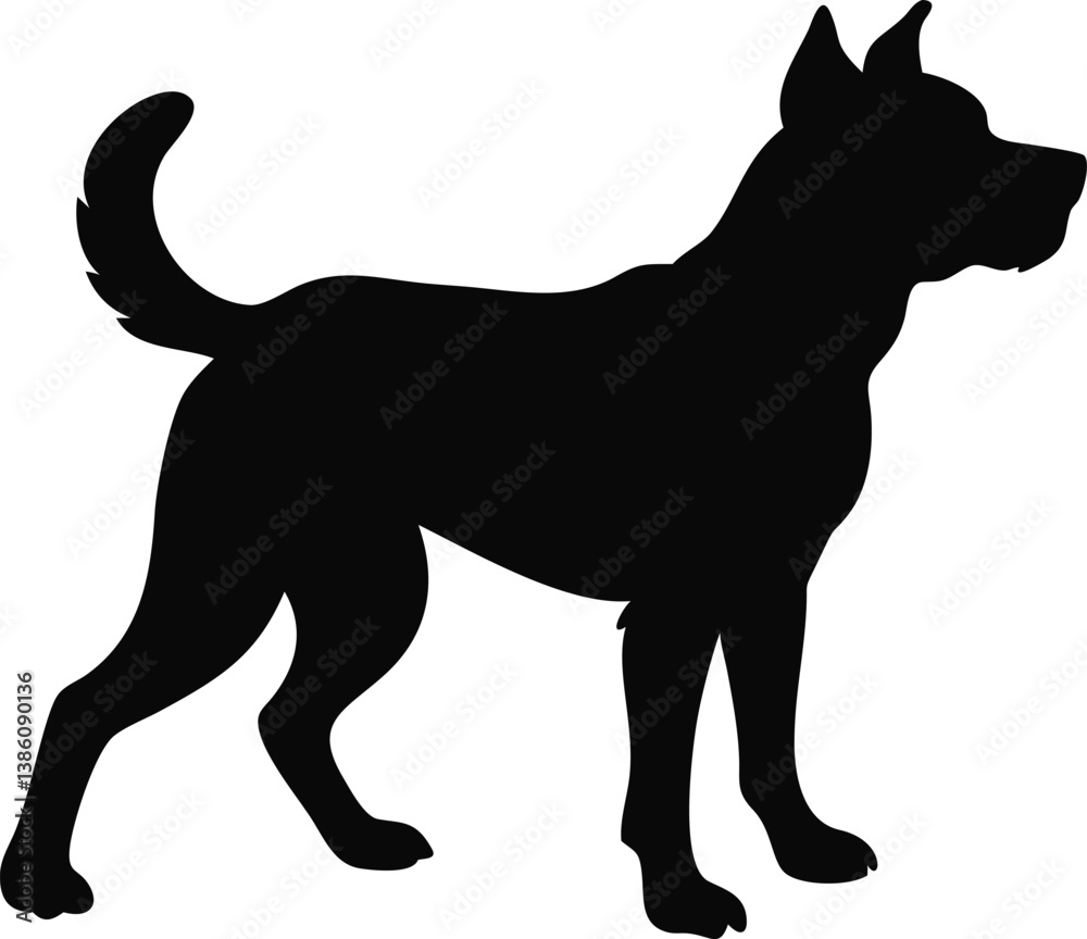 Black and white vector illustration of a dog in a wild animal silhouette style Black and white vector illustration of a dog in a wild animal silhouette style