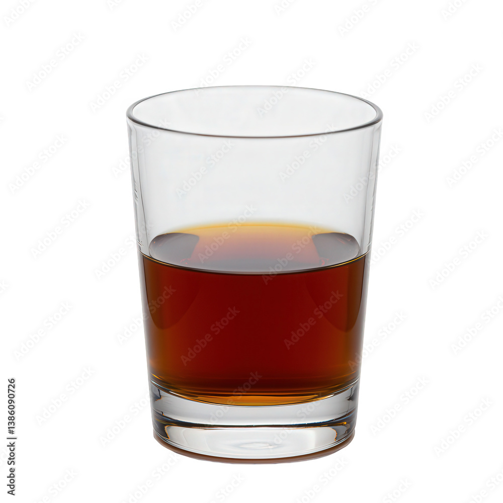 Clear glass holds a measure of amber liquid. Clear glass holds a measure of amber liquid.