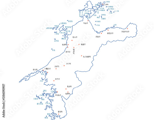 愛媛県　地図　白　斑点　イラスト