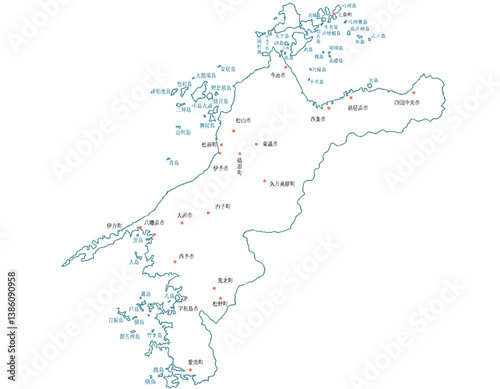 愛媛県　地図　白　斑点　イラスト