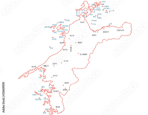 愛媛県　地図　白　斑点　イラスト