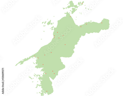 愛媛県　地図　黄緑　斑点　イラスト
