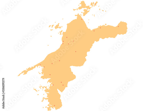 愛媛県　地図　オレンジ　斑点　イラスト