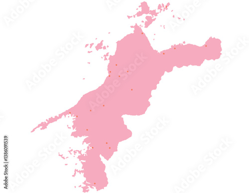 愛媛県　地図　ピンク　斑点　イラスト