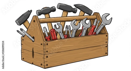 Toolbox Filled with Various Hand Tools for Repair and Construction photo