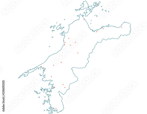 愛媛県　地図　白　斑点　イラスト