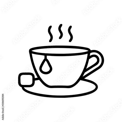 Tea cup with steam and a tea bag on a dish  