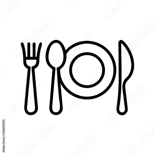 Cutlery Set with Fork, Spoon, and Knife on Plate  