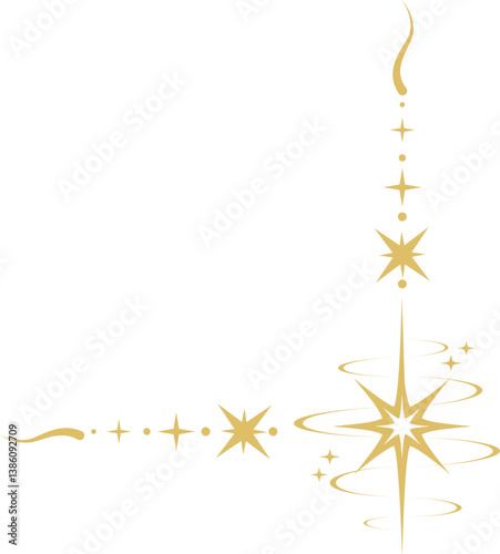 Celestial magic border. Mystic ornament with sun and stars. Astrology corner element and elegant divider with spiritual symbols. Vintage decoration with esoteric signs.
