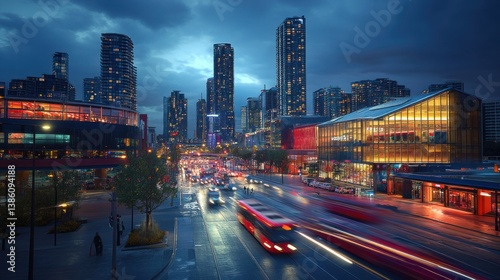Night Cityscape: Vibrant Metropolis at Dusk