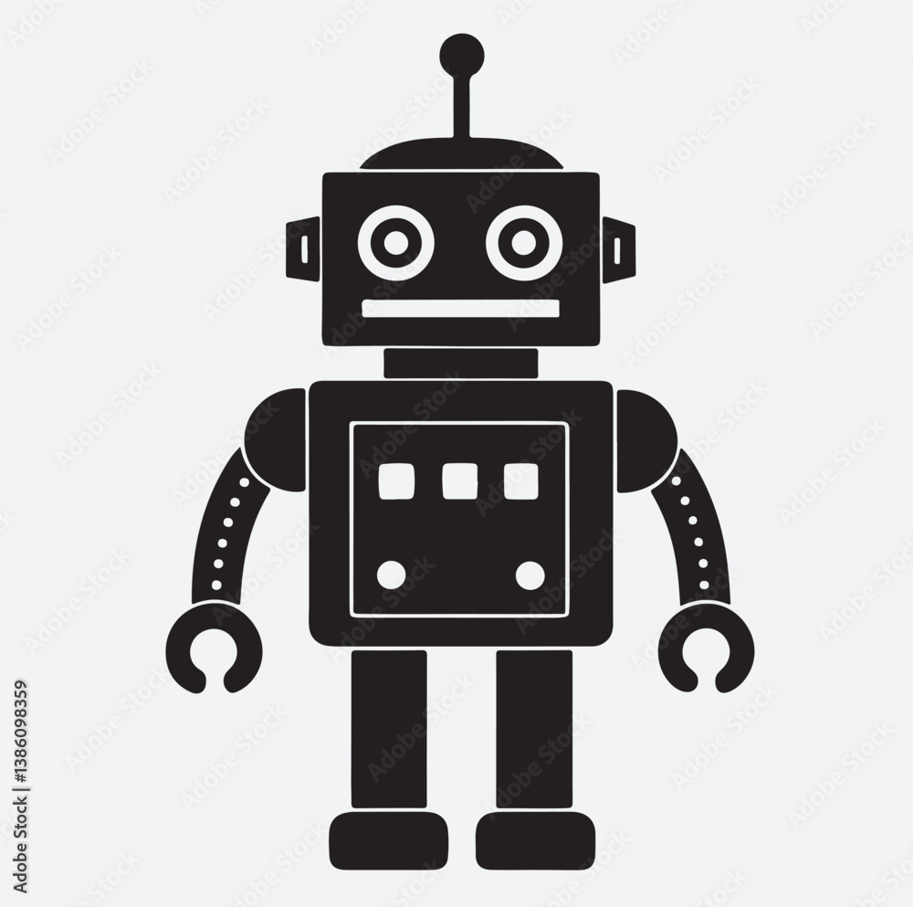 toy robot silhouette vector art illustration, robot vector illustration