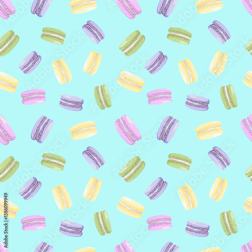 Seamless colorful macarons pattern. Macaroon background - pastel