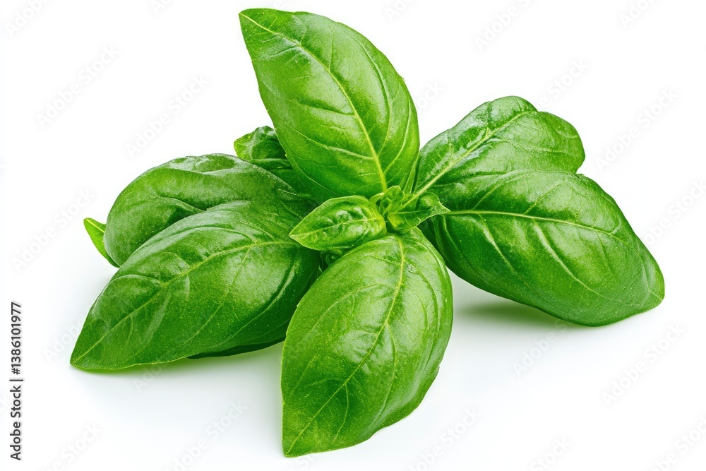 Fototapeta premium Fresh Basil Leaves Isolated on White Background for Culinary Use