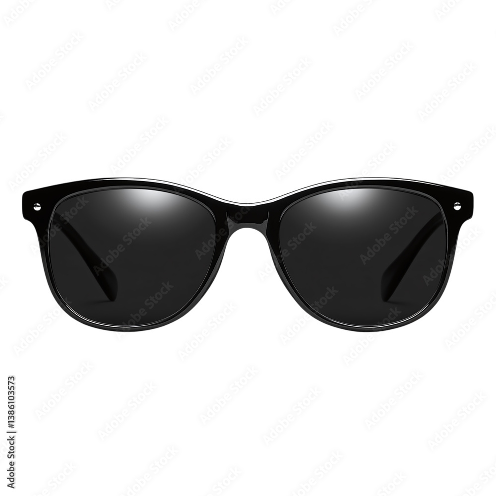 Classic black sunglasses front view, isolated, partial transparency transparent background Classic black sunglasses front view, isolated, partial transparency transparent background