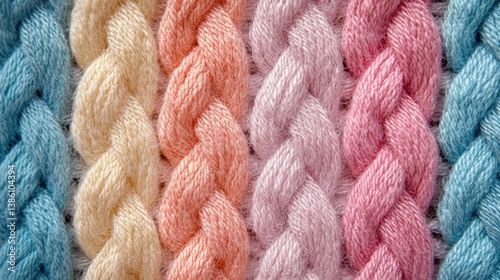 A close-up shot of a fabric texture background with woven patterns in soft pastel colors