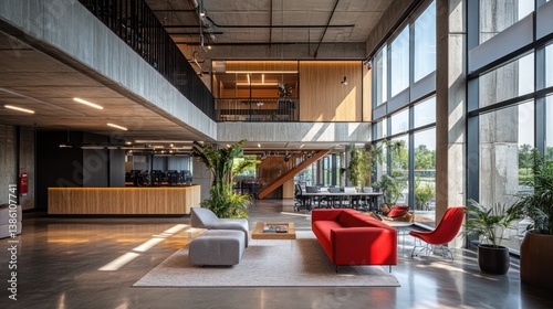 Modern Office Interior Design: Open Space, Concrete, and Natural Light