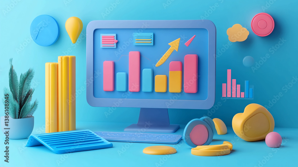 Obraz premium Data analysis visualization business intelligence growth chart statistics report illustration design render