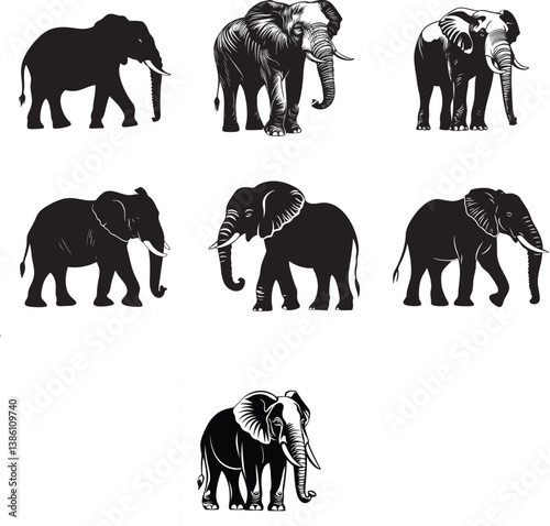 elephants silhouettes vector