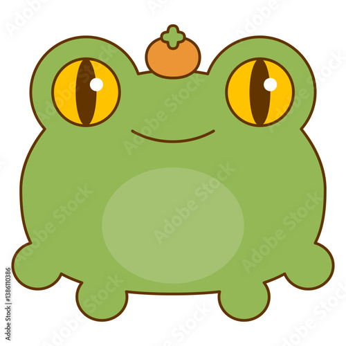 Green frog, kawaii cartoon character. Cute chubby frog. Cute cartoon kawaii pet baby animal character