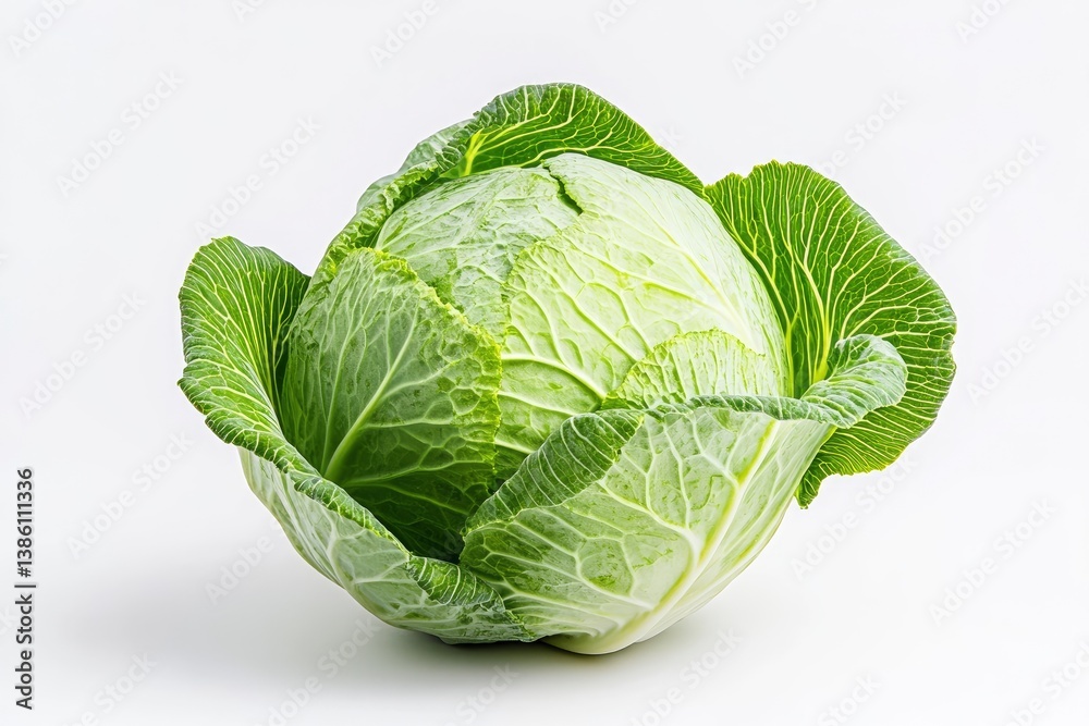 Fototapeta premium Fresh Green Cabbage on White Background Ready for Cooking