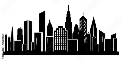 Modern city skyline silhouette skyscraper vector illustration