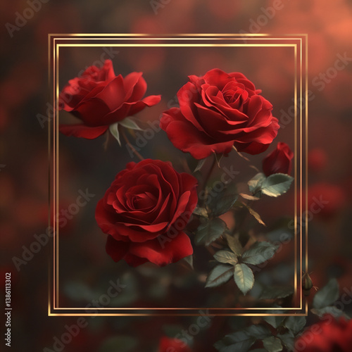  romantic red rose square frame,