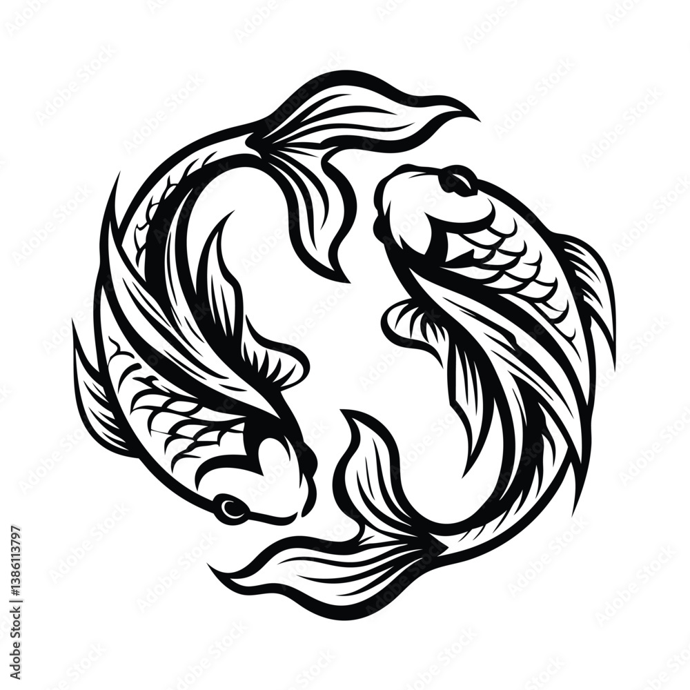 Fototapeta premium Two Stylized Koi Fish Swimming Circle Isolated