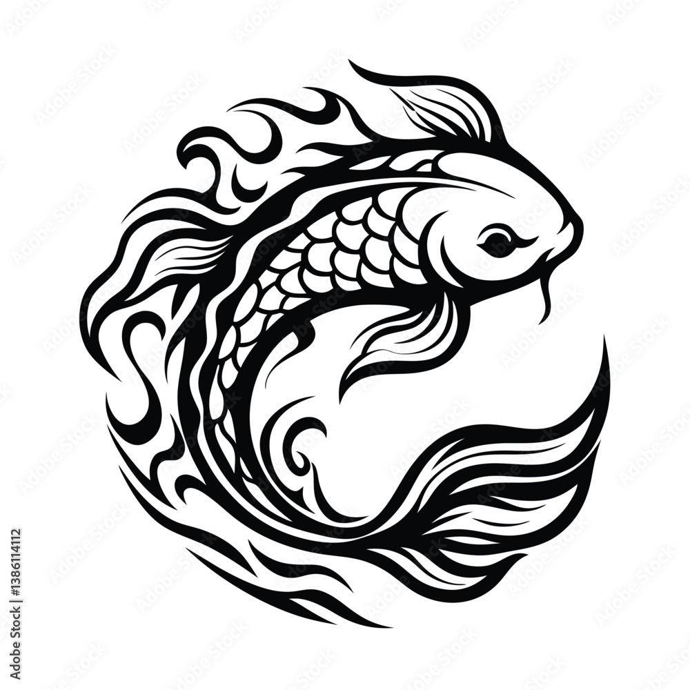 Obraz premium Ornate Koi Fish Swimming in Circle with Detailed Scales 