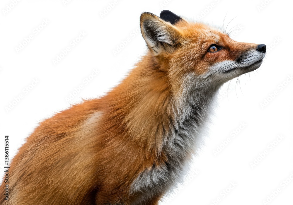 Fototapeta premium Red fox looking alert posture isolated white background