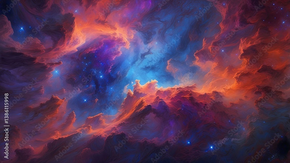 A vibrant and colorful depiction of a celestial nebula A vibrant and colorful depiction of a celestial nebula
