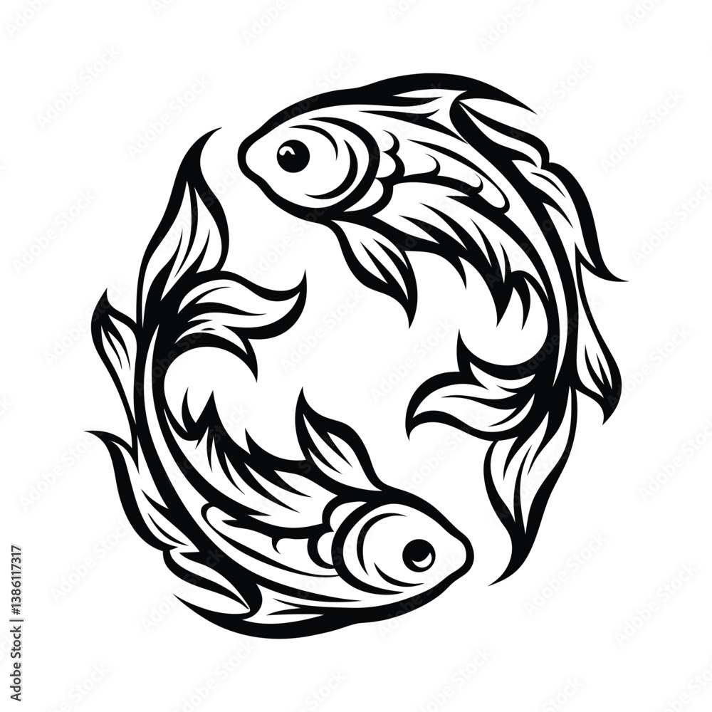 Obraz premium Tribal Style Pisces Zodiac Sign Two Fish Silhouette