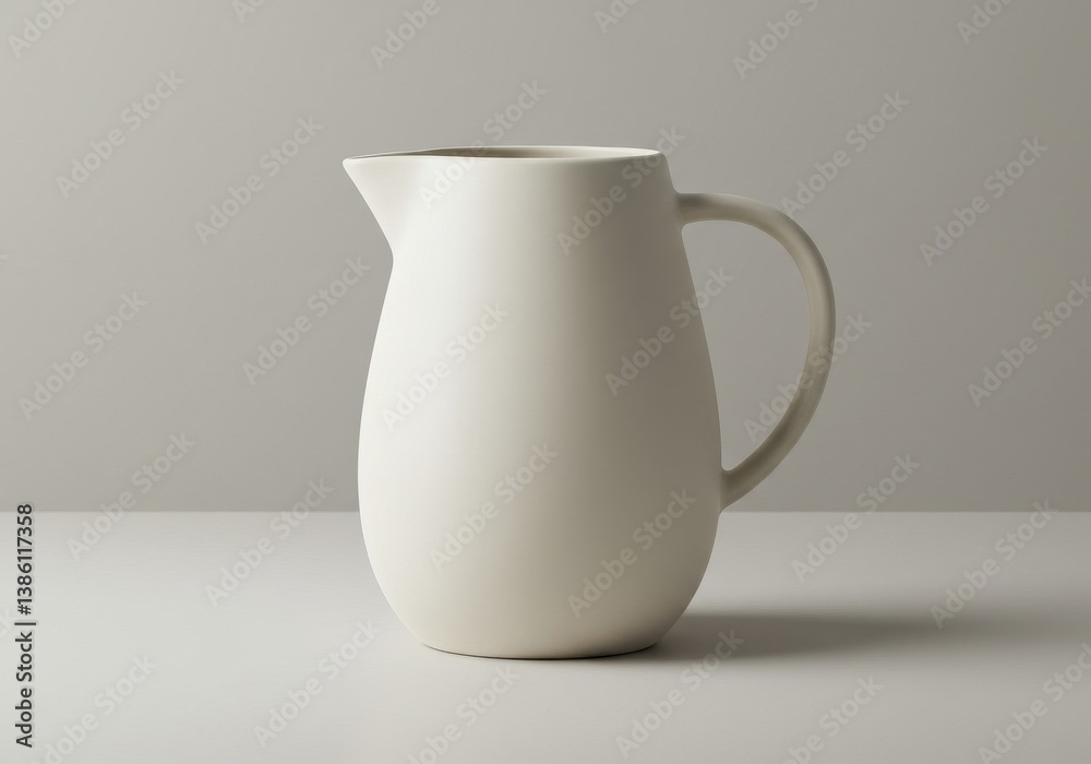 White ceramic pitcher minimalist design isolated white background White ceramic pitcher minimalist design isolated white background