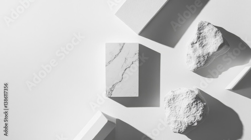 close-up of random shapes arranged aesthetically over stark monochrome background
